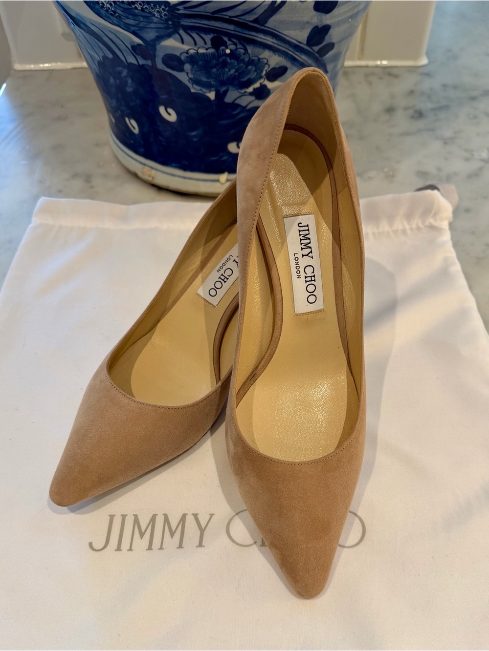 Jimmy Choo Romy 60 Nude Suede Pumps - Picture 2 of 6